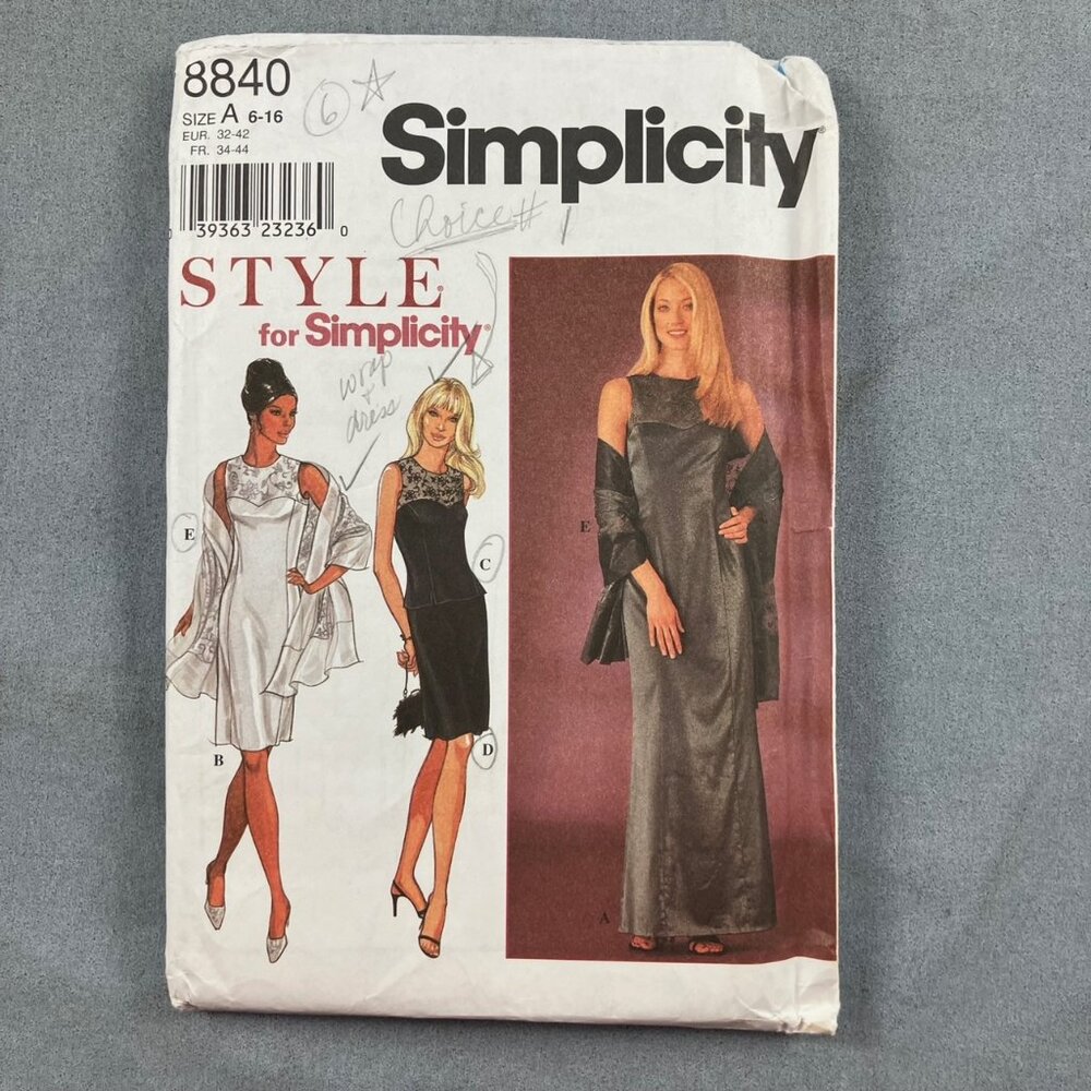 UNCUT Simplicity Pattern 8840 Misses Sleeveless Formal Dress Skirt Wrap Sz 6-16